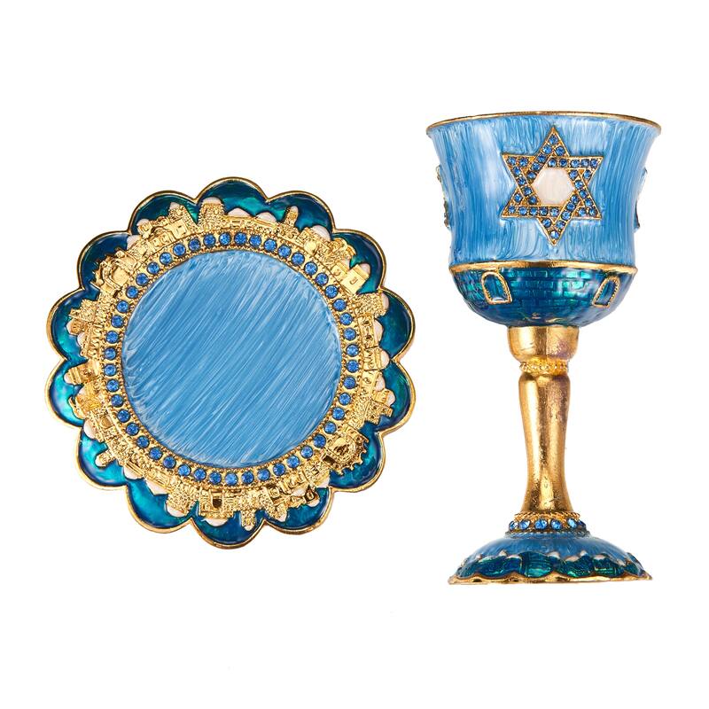 Tall 5" Kiddush CupSet w/Stem-Tray Embellished w/Crystals