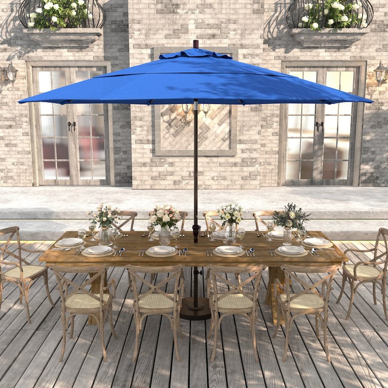 California Umbrella 11' Rd Sunset Series Patio Umbrella Bronze Aluminum Frame Crank Lift Auto Tilt With Olefin Royal Blue - Royal Blue