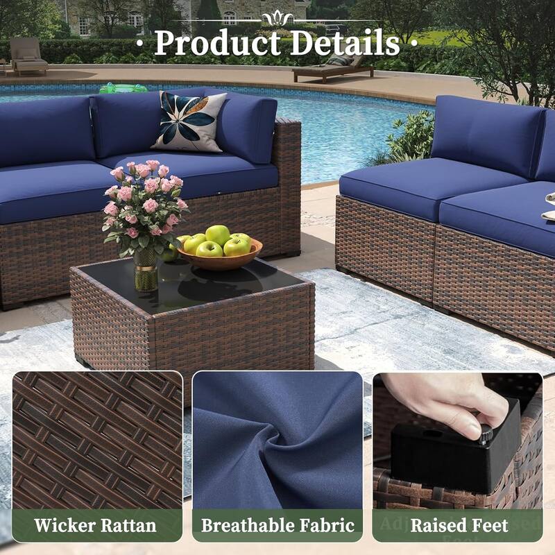 AOXUN Wicker Rattan Outdoor Sectional Sofa Set with Coffee Table