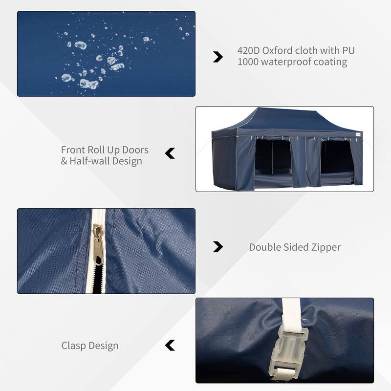 10' x 20' Pop Up Canopy Tent with Sidewalls & Doors, Instant Tents for Parties with Wheeled Carry Bag, Height Adjustable
