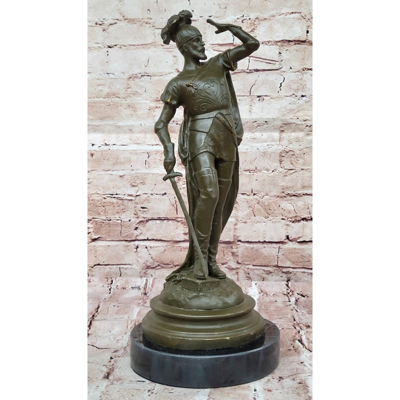 Spanish Conquistador Bronze Sculpture With Sword - Historical Military Explorer Art
