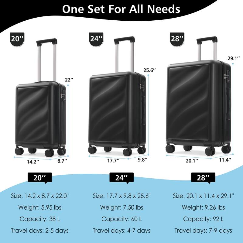 Luggage Set 3 Piece,Lightweight Durable ABS Suitcases with Spinner Wheels and TSA Lock,Carry-on & Checked Luggage(20"/24"/28")