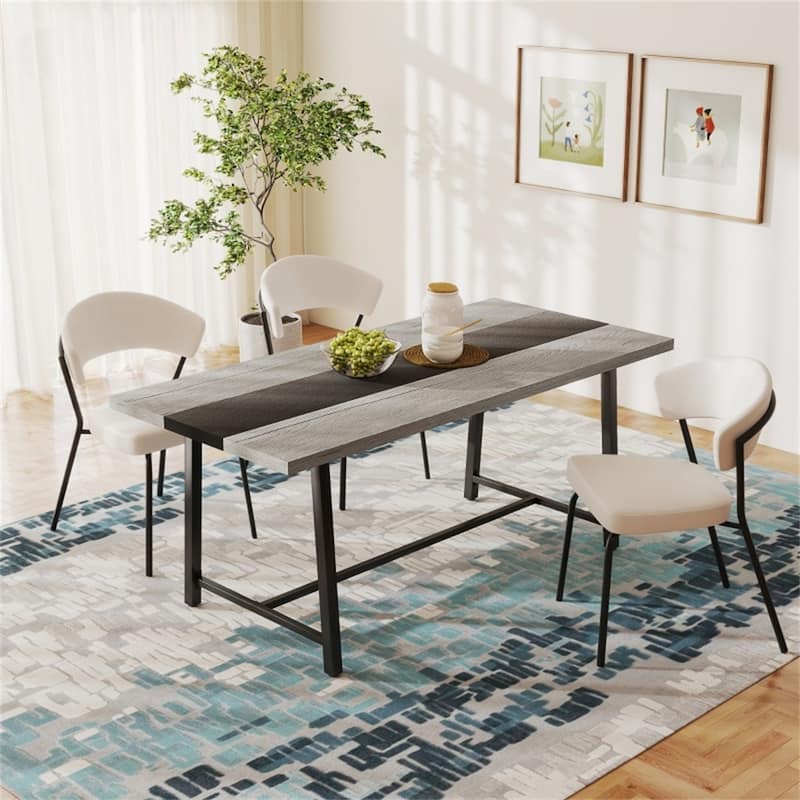 MDF Top and Steel Legs 8 Seater Dining Table Melamine finish - 70.9" W x 33.5" D x 29.5" H