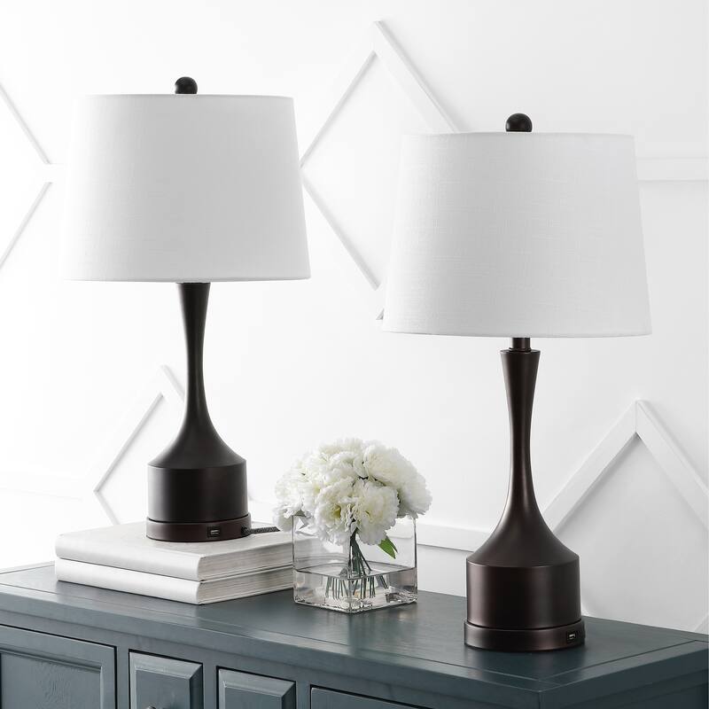 Colton 26" Classic French Country Iron LED Table Lamp with USB Charging Port, Brass Gold (Set of 2) by JONATHAN Y