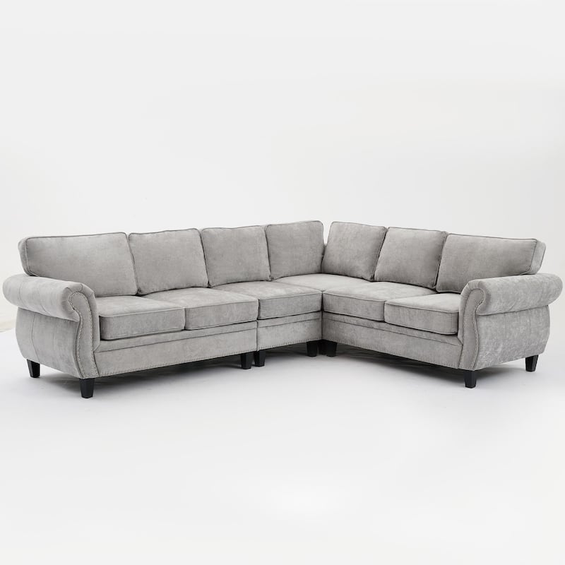 Modern Chenille Fabric Modular L Shaped Sectional Sofa Couch,6 Seater - LIGHT GREY