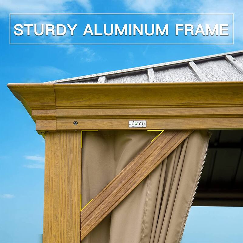 GDFStudio - Terry Outdoor Aluminum Hardtop Gazebo with Galvanized Steel Double Roof, Curtains & Netting
