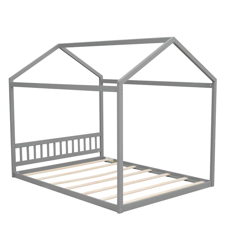 Queen Size Wooden House Bed with Headboard, Pine Wood and MDF Frame