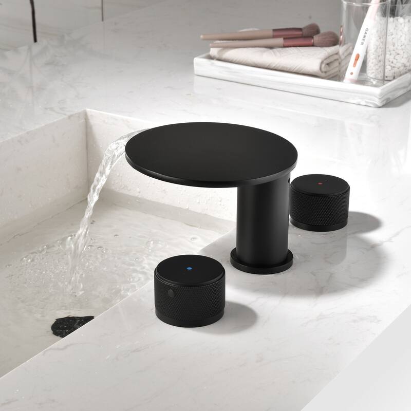 8 Inch Widespread Bathroom Faucet 3 Holes Brass Modern Matte Black Waterfall Bathroom Sink Basin Faucets