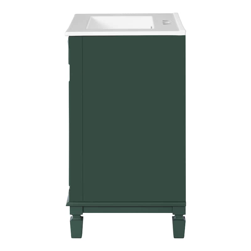 24" Bathroom Vanity with Ceramic Sink Bathroom Storage Cabinet with 2 Drawers and Adjustable Shelf
