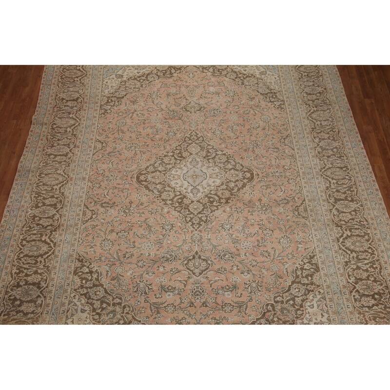 Hand Knotted Oriental 100% Wool Carpet Traditional Floral Pink Mashad Area Rug - 12' 6'' X 9' 10''