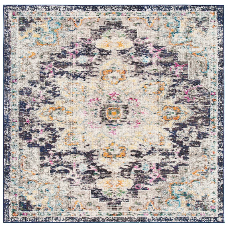 SAFAVIEH Madison Diederike Boho Medallion Distressed Rug - 3' Square - Black/Gold - Square