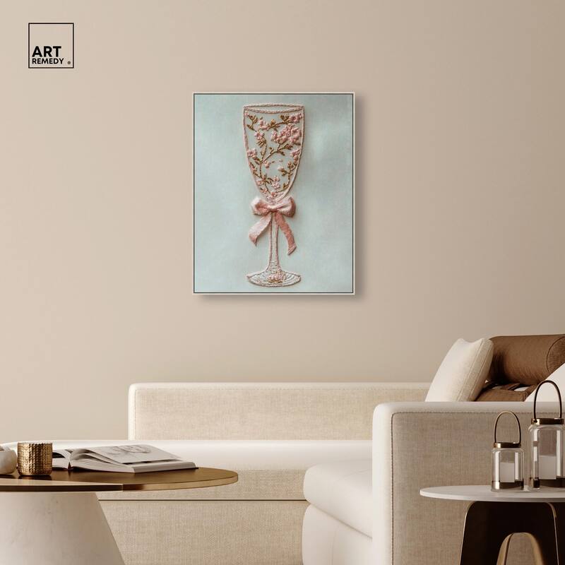 Champagne Glass Bow Canvas by Art Remedy
