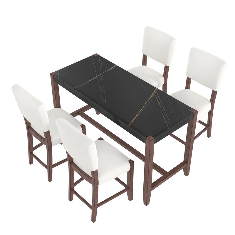 Dining Table Set Bar Table Upholstered Chair Black Beige Breakfast Nook