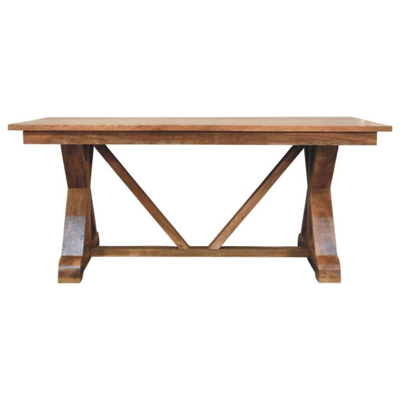 HomeRoots 71" Brown Solid Wood Trestle Base Dining Table - 70.87 in. x 29.92 in. x 35.43 in.