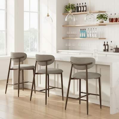 Modern Bar Stools, 25 Inch Height with Back Support & Fabric Upholstery for Home Bar