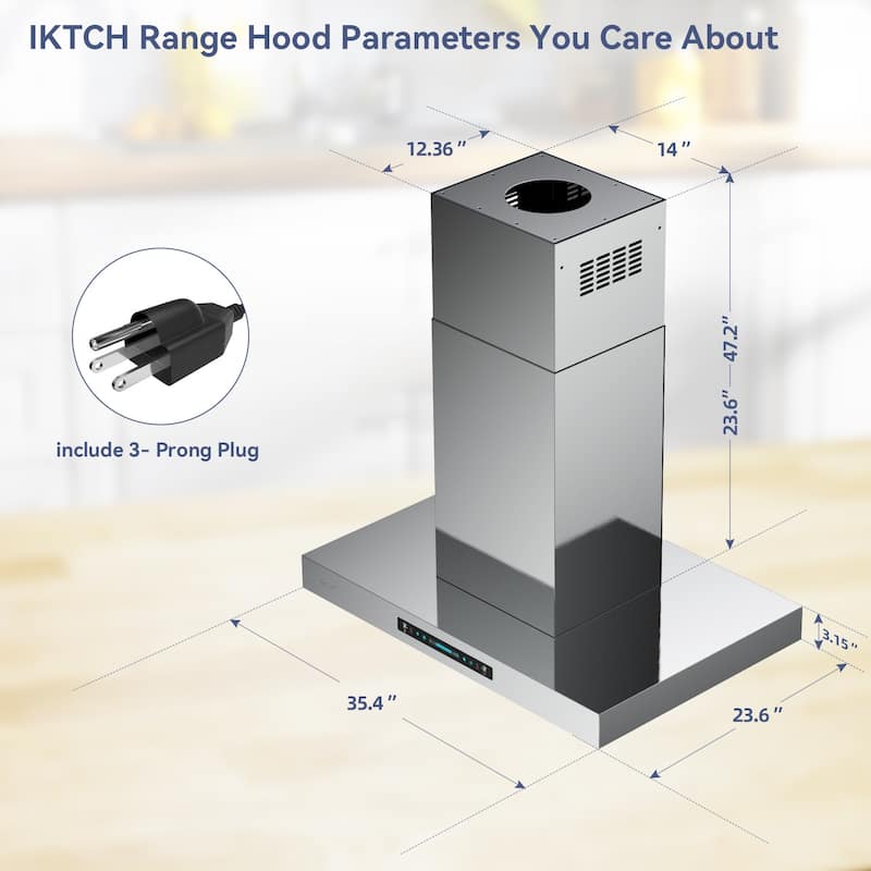 IKTCH 36 inch Island Mount Range Hood 900 CFM Powerful and Stylish