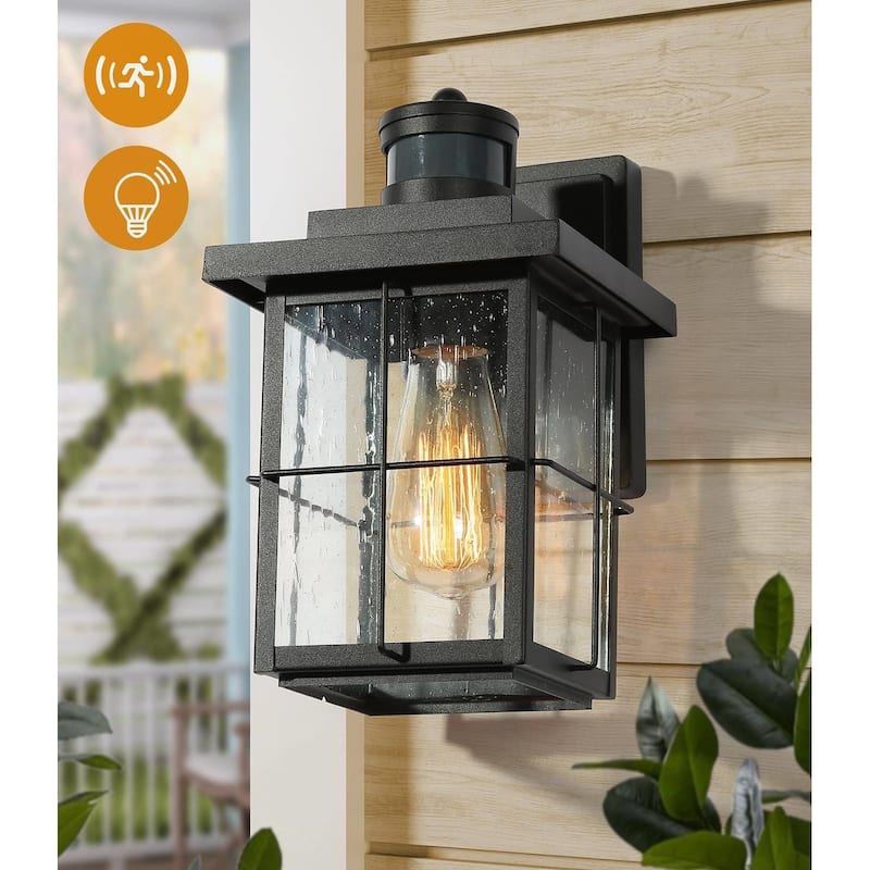 Bern Dusk to Dawn Set of 2 Black Motion Sensor Outdoor Wall Lantern Exterior Sconce - L 7.1"* W 7.7"* H 10.6"