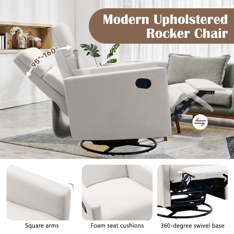 Modern Upholstered Rocker Nursery Chair Plush Seating Glider Swivel Recliner Chair,