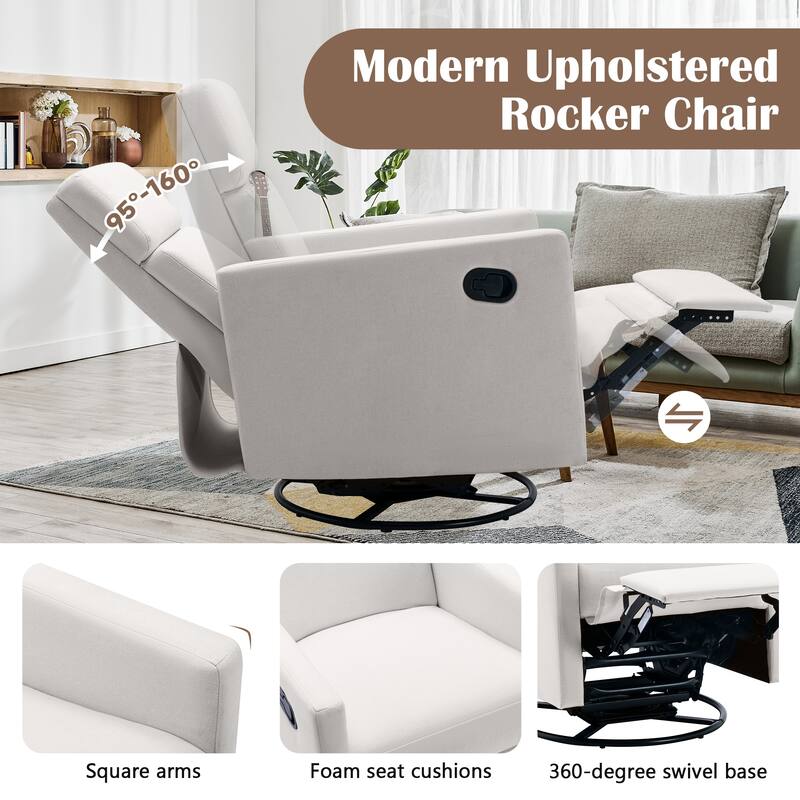 Swivel Gliders Chairs Upholstered Recliners Chair Modern Tilt Rocking Chair for Nursery Chairs with Adjustable Headrest Footrest