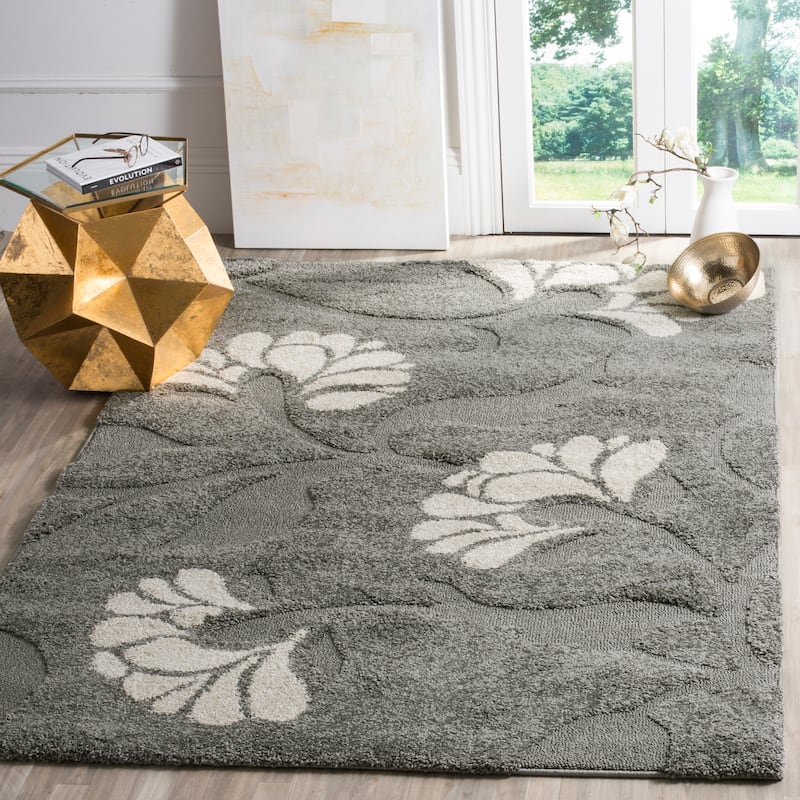 SAFAVIEH Florida Shag Neliha Floral 1.2-inch Thick Rug - 4' x 6' - Grey/Beige - Rectangle