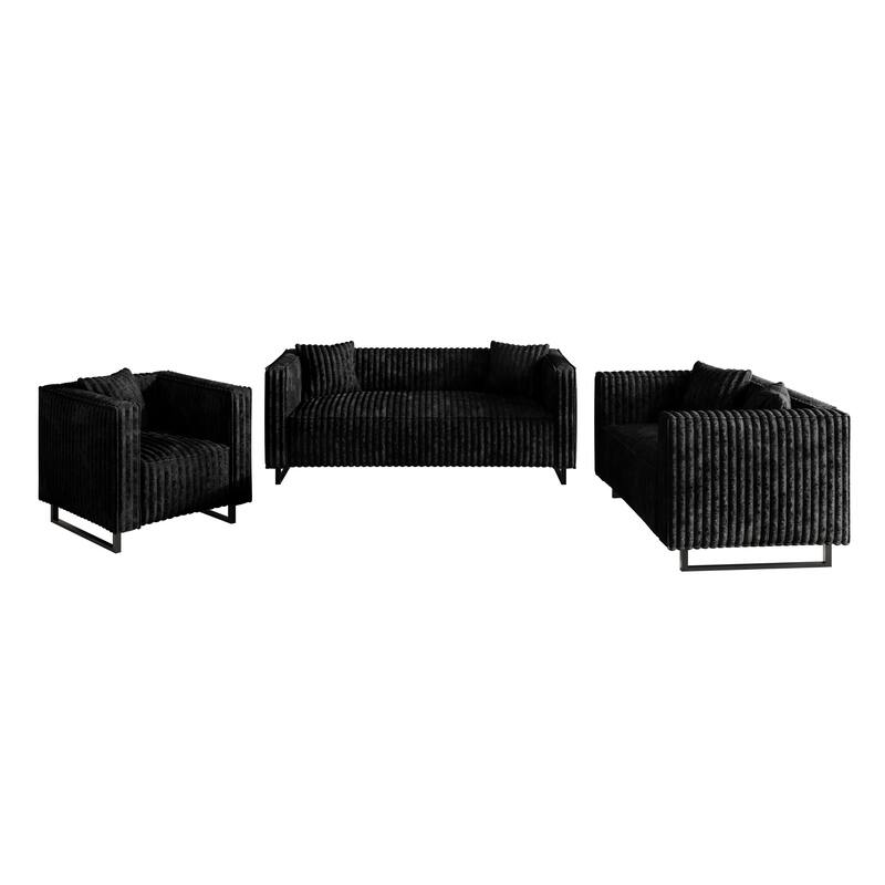 CraftPorch Mid Century Modern 3- Pieces Upholstered Living Room Set - Black