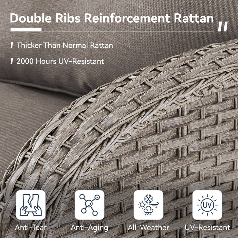 Gymojoy 5-Piece Outdoor Wicker Patio Swivel Chair & Ottoman Set, Rattan Coversation Set with Water Resistant Cushions