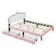 preview thumbnail 37 of 57, Upholstered Platform Bed w/ Crown Headboard, Leather Princess Bed Frame with Wood Slats Support for Kids Teens