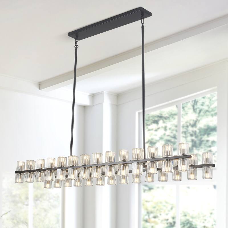 57.09-inch 56-light modern and stylish linear metal chandelier with crystal lampshades - Blue