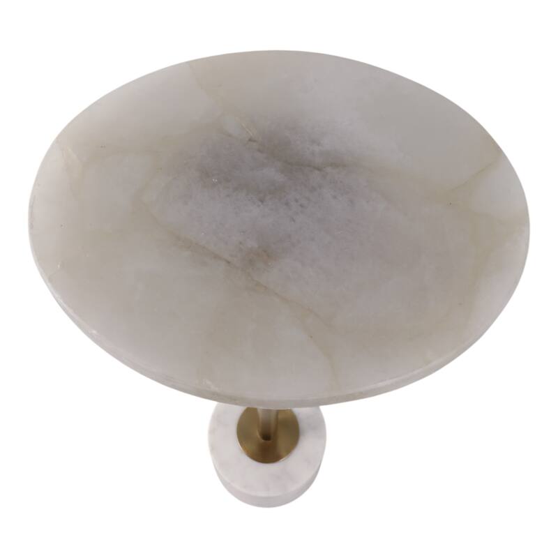 Marble Metal Side Table Modern Slim Base Narrow Round Top Home Decor - 24.0"