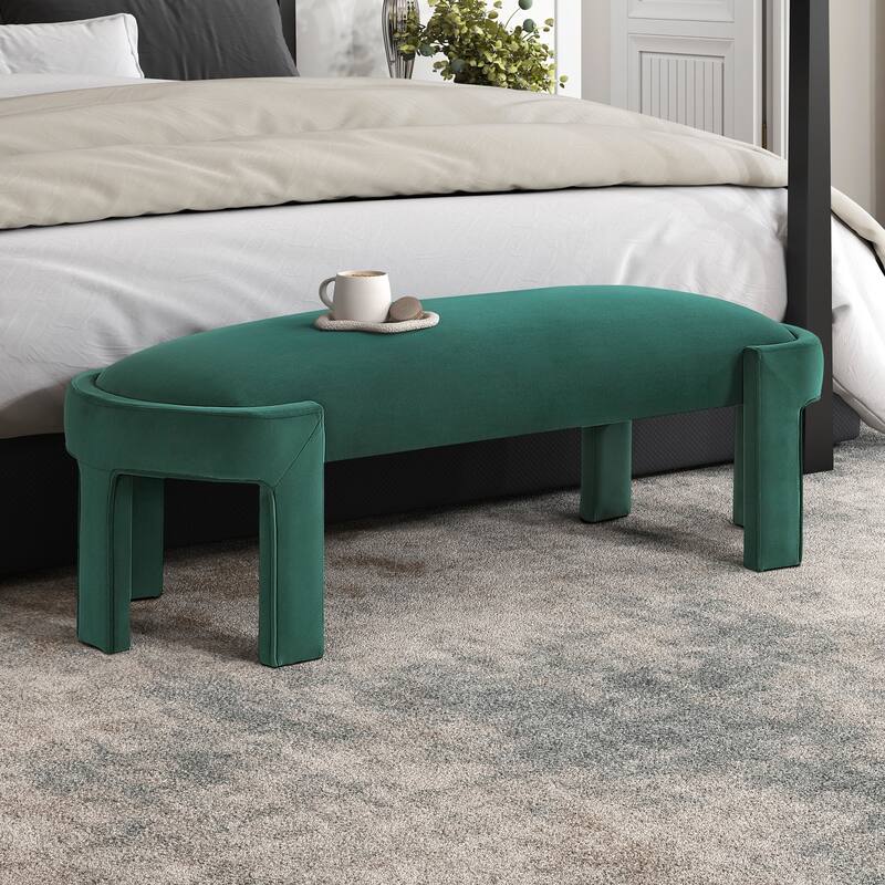 Revere 54" Velvet Upholstered Bench - High-Density Foam Cushioned Seat