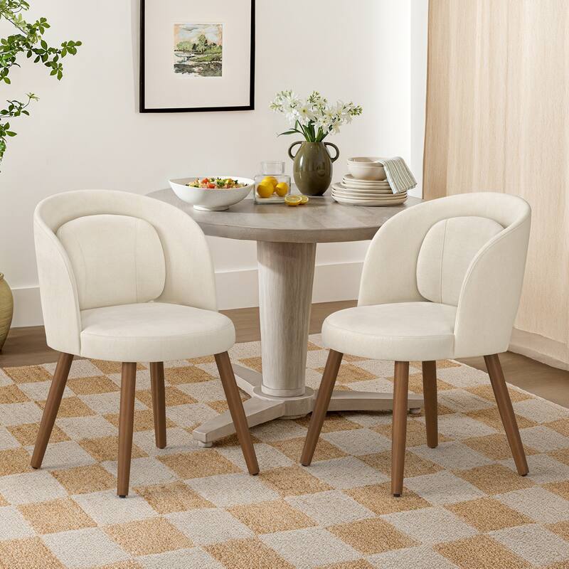 Linen Dining Chairs Set of 2/4/6 with Solid Wood Legs, Modern Kitchen Chairs with Lumbar Pillow for Dining Room Beige - Off White - Set of 2