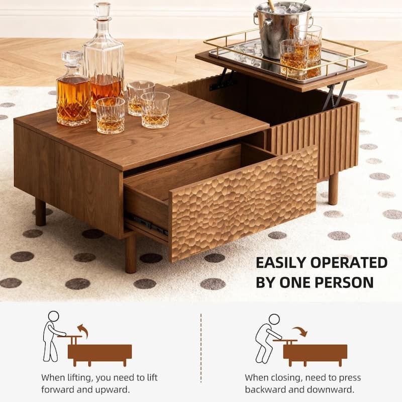 51.1" Satin Walnut Coffee Table with Storage Drawers for Living Room & Home Office - 51.1"Wx27.5"Dx18.9"H