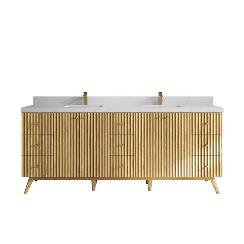Willow Collections 84 in. W x 22 in. D Pasadena Solid Teak Double Sink Bathroom Vanity with Countertop