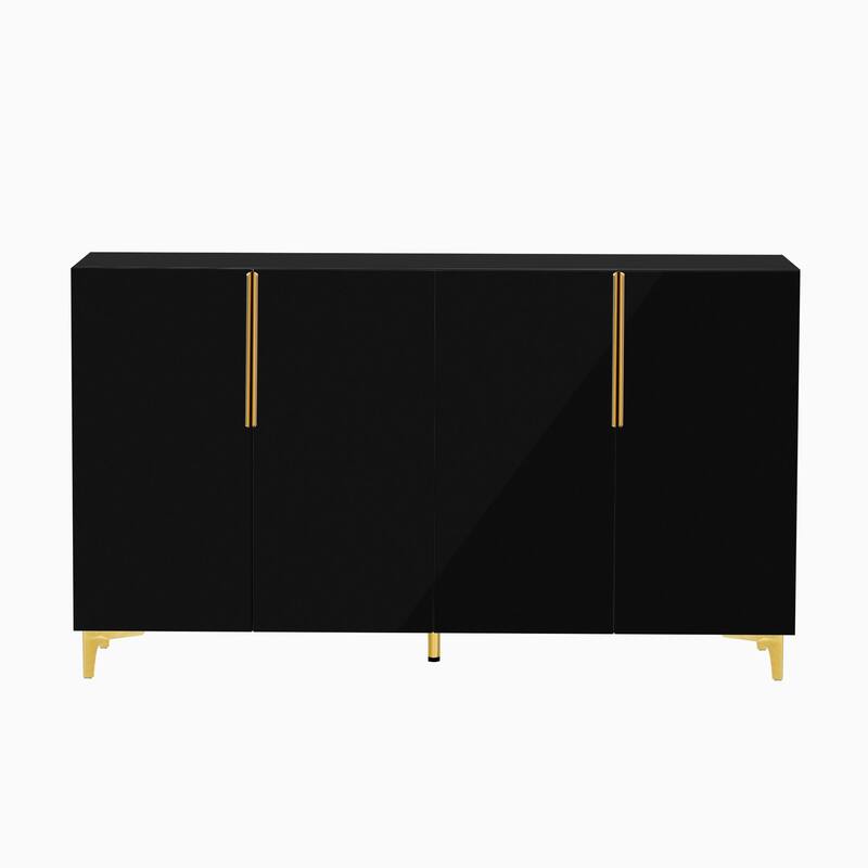 55" Sideboard Storage Cabinet with Adjustable Shelves, Glossy Finish