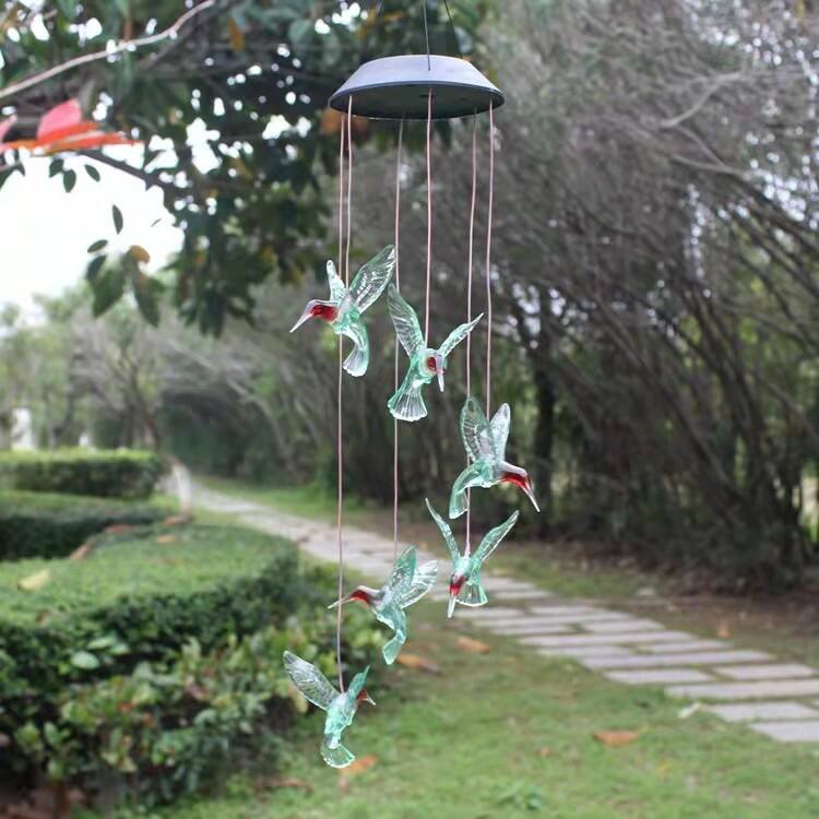 LED Hanging Solar Hummingbird Wind Chime, Color Changing