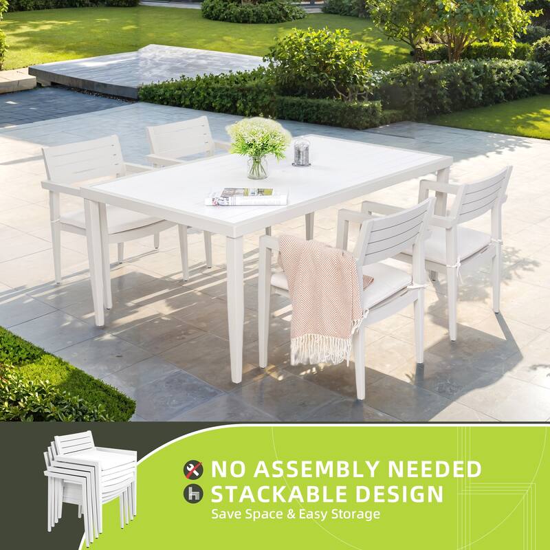 4-Piece Grayish Modern Aluminum Patio Dining Chairs with Sunbrella Cushions, Stackable and Rust-Free