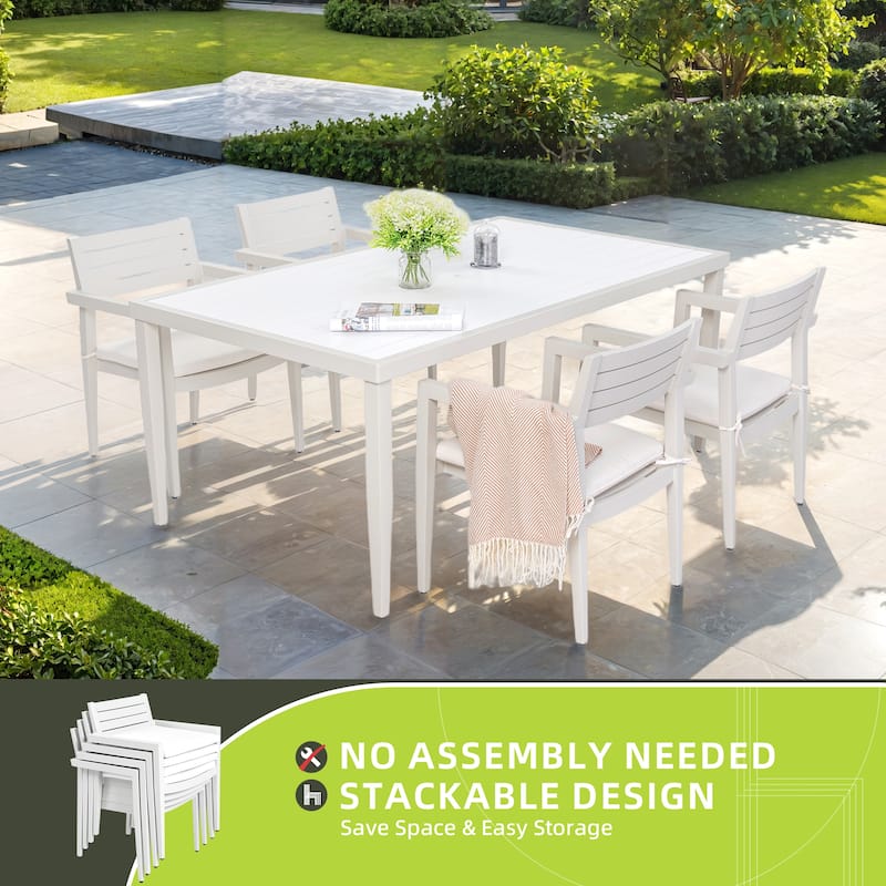Outdoor Patio Aluminum Stationary Dining Chairs Set of 4, Weather-Resistant Sunbrella Cushions, Tapered Feet