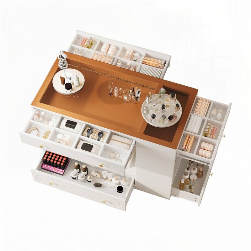Wardrobe Armoire Bedroom Island with Glass Display Top and Open Shelves