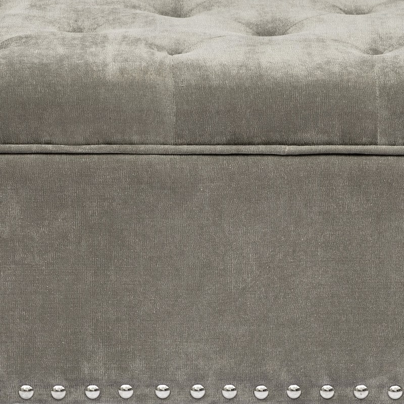 Adeco Large Square Footstool Fabric Storage Ottoman Bench Light Grey