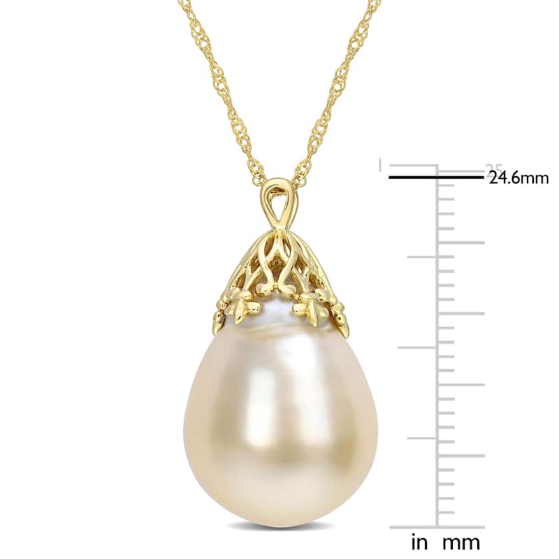 Miadora White South Sea Cultured Pearl Pendant in 14k Yellow Gold (9-10mm)
