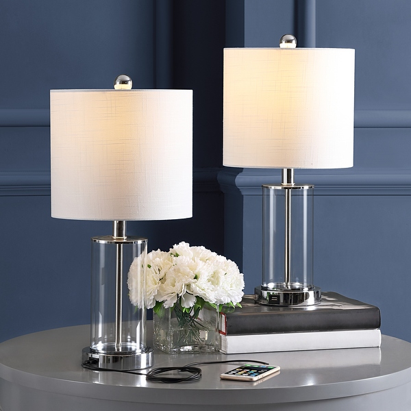 Cabell 21 Glass Modern Contemporary USB Charging LED Table Lamp Oil Rubbed Bronze Set of 2 by JONATHAN Y On Sale Bed Bath Beyond 35681267