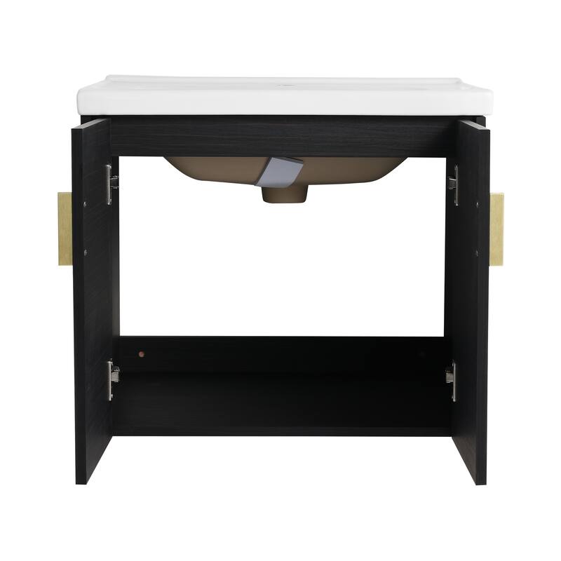 GDFStudio - Emerson Stylish Wall-Mounted Bathroom Vanity with Soft-Close Doors and Ceramic Sink