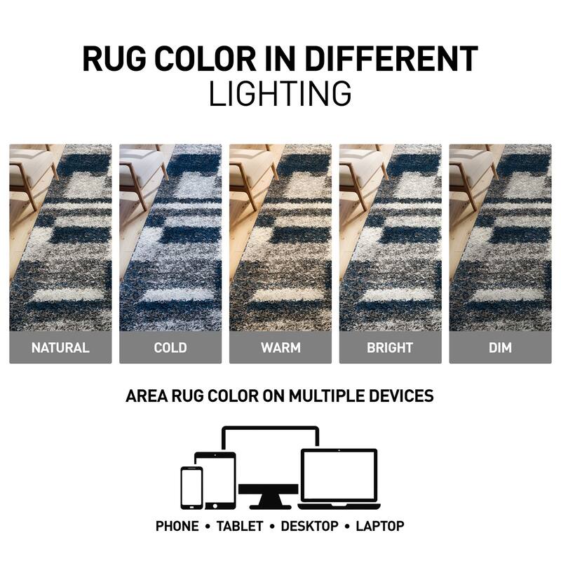 World Rug Gallery Distressed Modern Boxes Plush Shag Area Rug