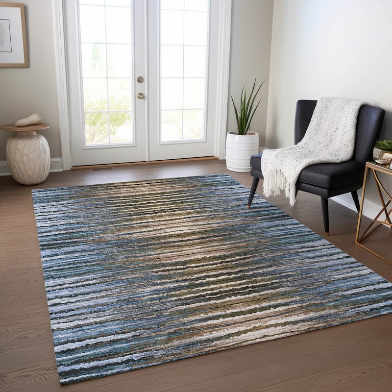 Machine Washable Indoor/ Outdoor Chantille Jagged Stripes Rug - Blue - 8' x 10'