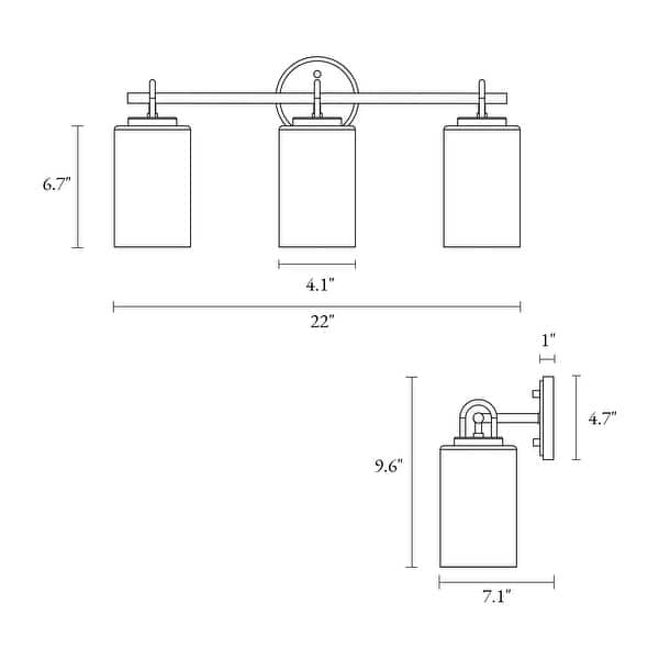dimension image slide 1 of 2, Modern Black Farmhouse 3-Light Bathroom Vanity Light Cylinder Glass Wall Sconce - L 22" x W 7.1" x H 9.6"