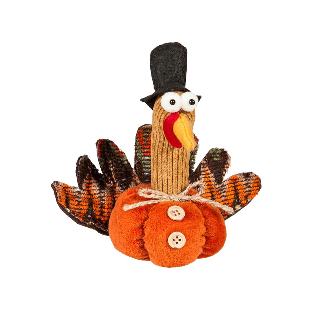 5" Fabric Turkey Table Decor in 6 piece Wooden Tray