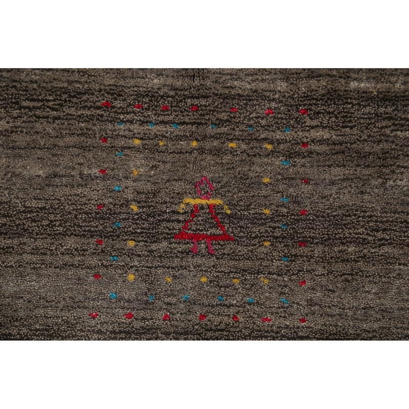 Striped Brown Gabbeh Indian Area Rug Hand-Knotted Wool Carpet - 3'11"x 6'1"