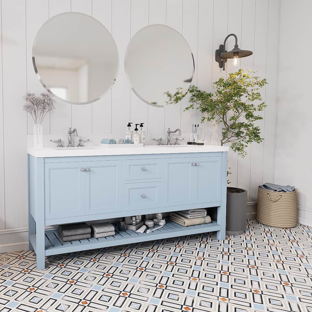 Merola Tile Vaudeville Octagon Deco Ritter with Taco Azzuro 7-7/8" x 7-7/8" Porcelain Floor and Wall Tile