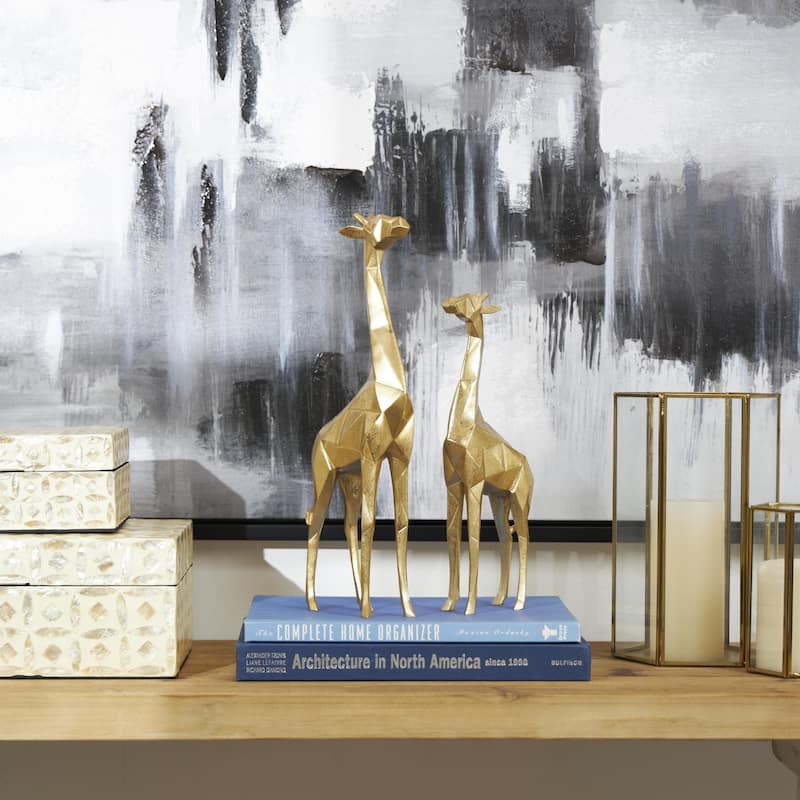 Polystone Giraffe Decorative Sculpture - Set of 2 Gold or Silver - CosmoLiving by Cosmopolitan
