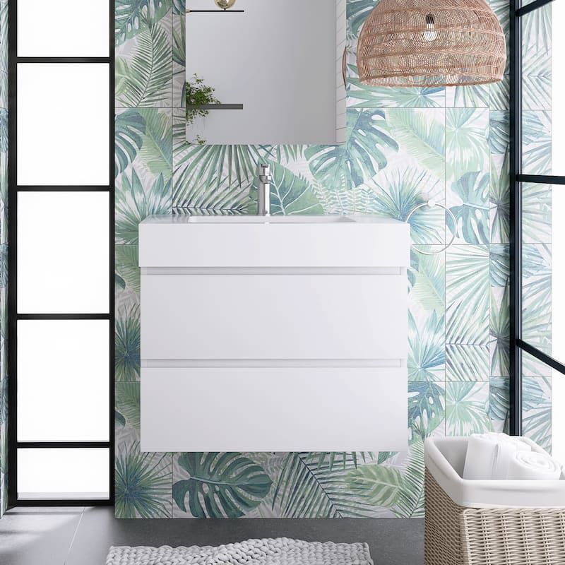 Floating Bathroom Vanity with Solid Surface Top